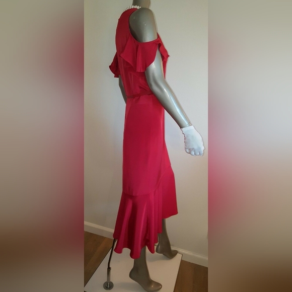 $700 THEIA RED SILK LOVE RUFFLE RUNWAY DRESS GOWN US 0, 2, 4, 6, - Picture 10 of 14